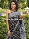 Linen Cotton Bagru Hand-Block Printed Saree-Black