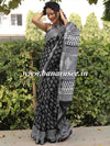 Linen Cotton Bagru Hand-Block Printed Saree-Black