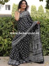 Linen Cotton Bagru Hand-Block Printed Saree-Black