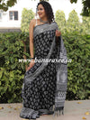 Linen Cotton Bagru Hand-Block Printed Saree-Black