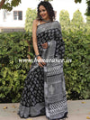 Linen Cotton Bagru Hand-Block Printed Saree-Black