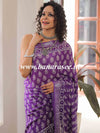Linen Cotton Bagru Hand-Block Printed Saree-Purple