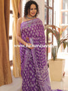 Linen Cotton Bagru Hand-Block Printed Saree-Purple