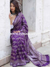 Linen Cotton Bagru Hand-Block Printed Saree-Purple