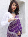 Linen Cotton Bagru Hand-Block Printed Saree-Purple