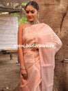 Banarasee Handwoven Semi Silk Saree With Copper Zari Buti Design-White