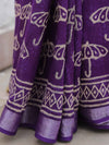 Linen Cotton Bagru Hand-Block Printed Saree-Purple