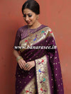 Banarasee Handwoven Semi-Katan Zari Buta & Border Design Saree-Violet