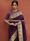 Banarasee Handwoven Semi-Katan Zari Buta & Border Design Saree-Violet