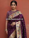 Banarasee Handwoven Semi-Katan Zari Buta & Border Design Saree-Violet