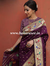 Banarasee Handwoven Semi-Katan Zari Buta & Border Design Saree-Violet