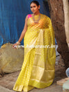 Banarasee Handwoven Semi-Chiffon Saree With Silver Zari Buti & Border-Yellow