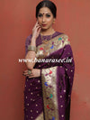 Banarasee Handwoven Semi-Katan Zari Buta & Border Design Saree-Violet