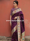 Banarasee Handwoven Semi-Katan Zari Buta & Border Design Saree-Violet