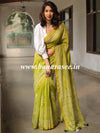 Handloom Chanderi Bagru Block Printed Mirror-Work Saree-Henna Green