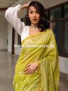 Handloom Chanderi Bagru Block Printed Mirror-Work Saree-Henna Green