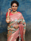 Banarasee Handwoven Semi-Katan Silk Meena & Zari Design Saree-Peach