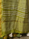 Handloom Chanderi Bagru Block Printed Mirror-Work Saree-Henna Green