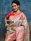 Banarasee Handwoven Semi-Katan Silk Meena & Zari Design Saree-Peach