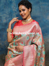 Banarasee Handwoven Semi-Katan Silk Meena & Zari Design Saree-Peach