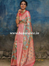 Banarasee Handwoven Semi-Katan Silk Meena & Zari Design Saree-Peach