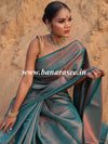 Banarasee Handwoven Semi Silk Saree With Copper Zari Design-Green