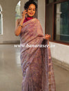Handloom Maheshwari Silk Bagru Block Printed Mirror Work Saree-Lavender