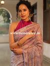 Handloom Maheshwari Silk Bagru Block Printed Mirror Work Saree-Lavender