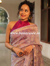 Handloom Maheshwari Silk Bagru Block Printed Mirror Work Saree-Lavender