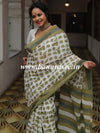 Handloom Mul Cotton Hand-block Print Saree-White