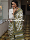 Handloom Mul Cotton Hand-block Print Saree-White
