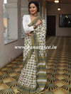 Handloom Mul Cotton Hand-block Print Saree-White