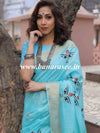 Bhagalpur Linen Cotton Resham Embroidered Saree-Blue