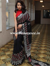Linen Cotton Bagru Hand-Block Printed Saree-Black