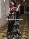Linen Cotton Bagru Hand-Block Printed Saree-Black