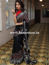 Linen Cotton Bagru Hand-Block Printed Saree-Black