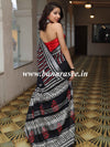 Linen Cotton Bagru Hand-Block Printed Saree-Black