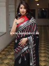 Linen Cotton Bagru Hand-Block Printed Saree-Black