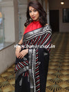 Linen Cotton Bagru Hand-Block Printed Saree-Black