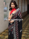 Linen Cotton Bagru Hand-Block Printed Saree-Black