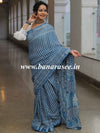 Linen Cotton Bagru Hand-Block Printed Saree-Pastel Blue