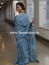 Linen Cotton Bagru Hand-Block Printed Saree-Pastel Blue