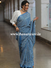Linen Cotton Bagru Hand-Block Printed Saree-Pastel Blue