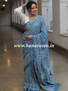 Linen Cotton Bagru Hand-Block Printed Saree-Pastel Blue