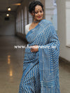 Linen Cotton Bagru Hand-Block Printed Saree-Pastel Blue