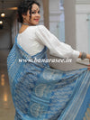 Linen Cotton Bagru Hand-Block Printed Saree-Pastel Blue