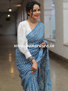 Linen Cotton Bagru Hand-Block Printed Saree-Pastel Blue