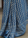 Linen Cotton Bagru Hand-Block Printed Saree-Pastel Blue