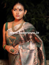 Banarasee Handwoven Semi Silk Saree With Self Weaving Copper Zari Design-Green