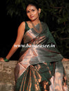 Banarasee Handwoven Semi Silk Saree With Self Weaving Copper Zari Design-Green
